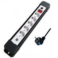 Удлинитель с USB 5розетки+выкл. 2P+E 16A 1,8м