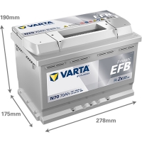 Аккумулятор 12V 70AH 760A Varta Dynamic EFB S6 008 (570 500 076)